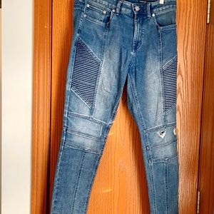 PACSUN MENS TEENS STACKED / RIBBED SKINNY JEANS 30 X 30 BLUE DISTRESSED DENIM